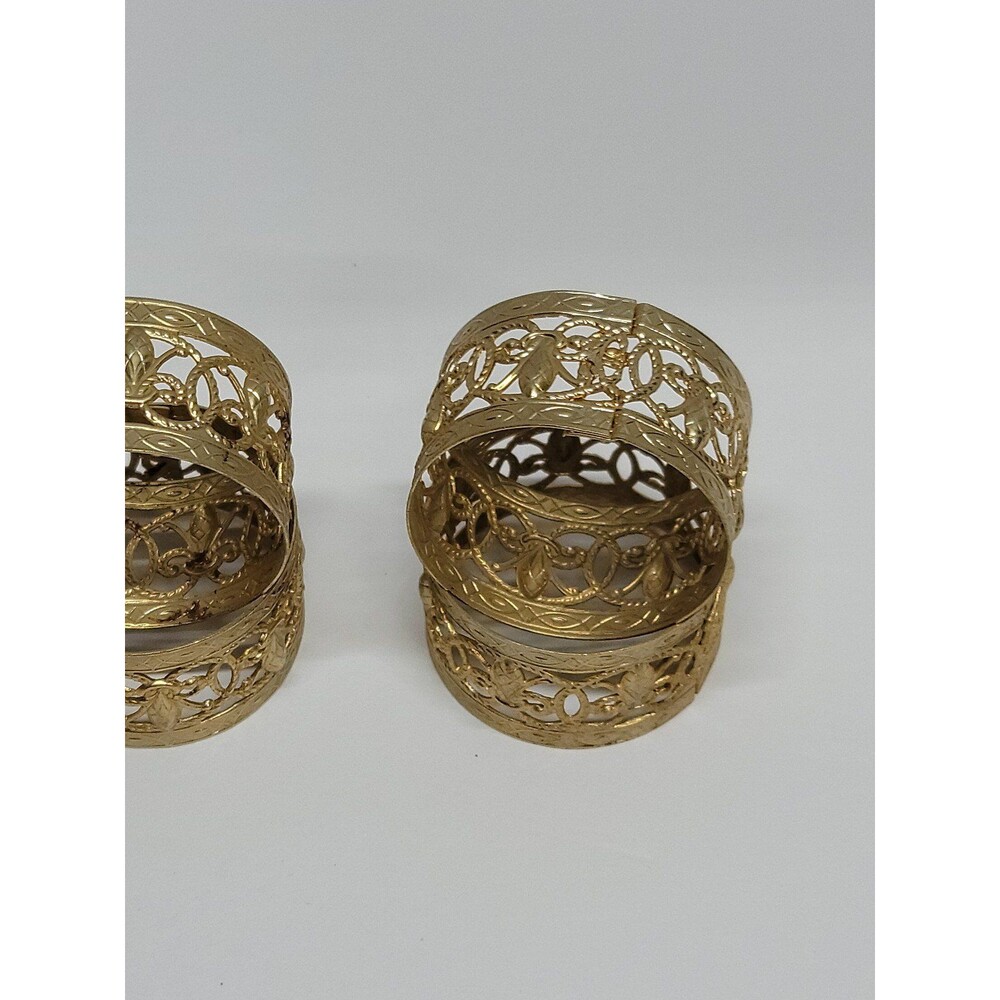 Set Of 6 Brass Filligree Napkin Rings - Picture 4 of 5